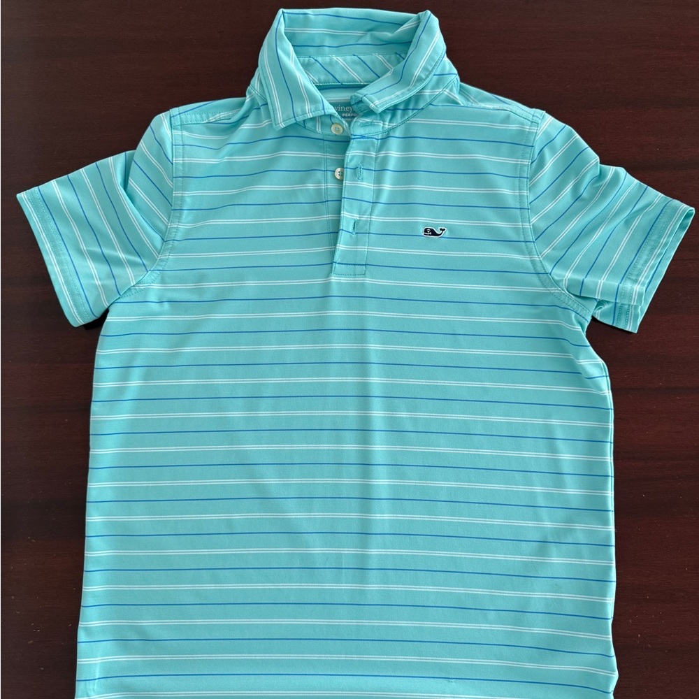 Vineyard Vines Kids Polo - Green/Blue Striped Performance